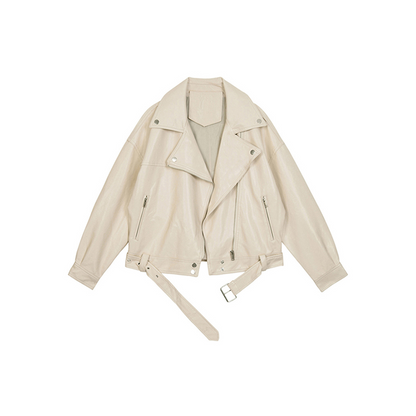 Cream Faux Leather Jacket