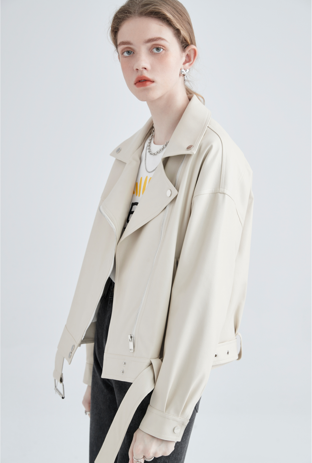 Creme Faux Lederjacke