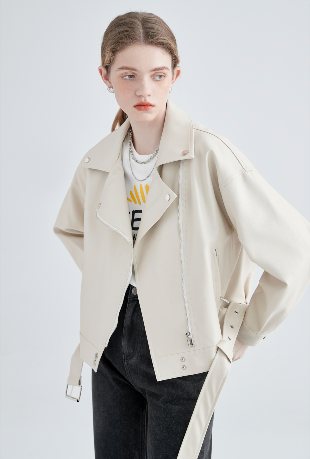 Creme Faux Lederjacke