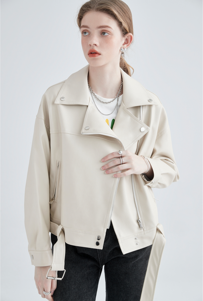 Cream Faux Leather Jacket