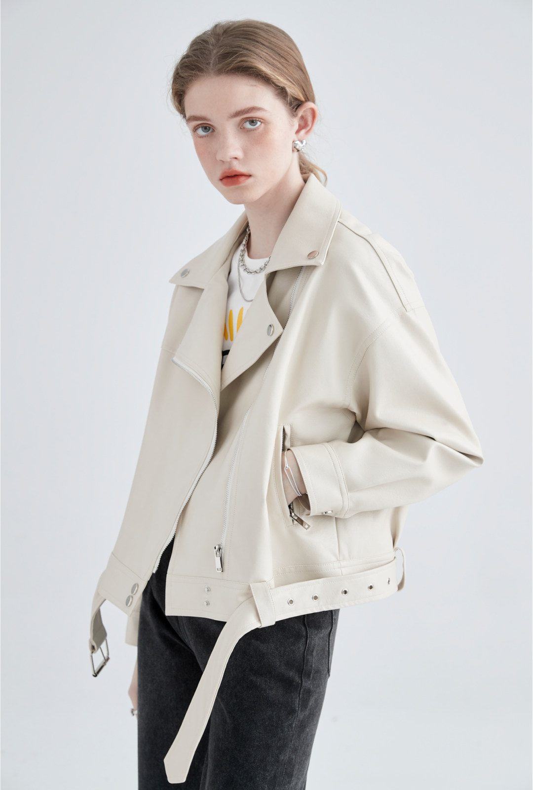 Creme Faux Lederjacke