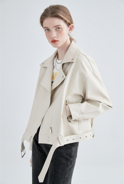 Cream Faux Leather Jacket