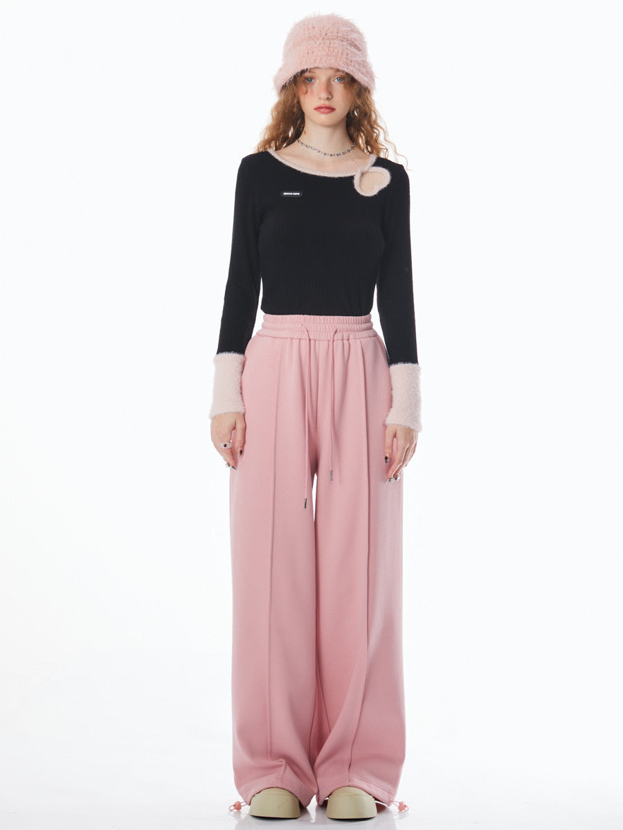 Retro Pink Velvet Wide-leg Pants