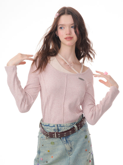 Retro long sleeve top slim knitted base T-shirt