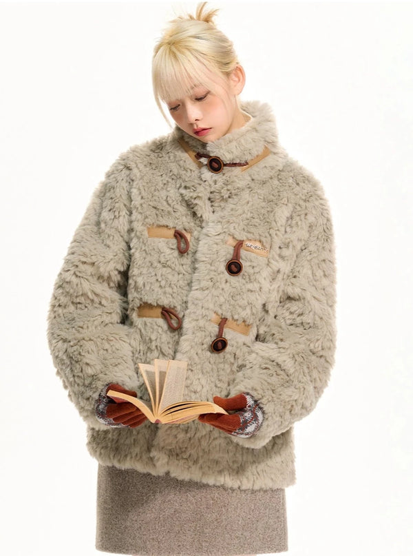 retro horn buckle lamb jacket