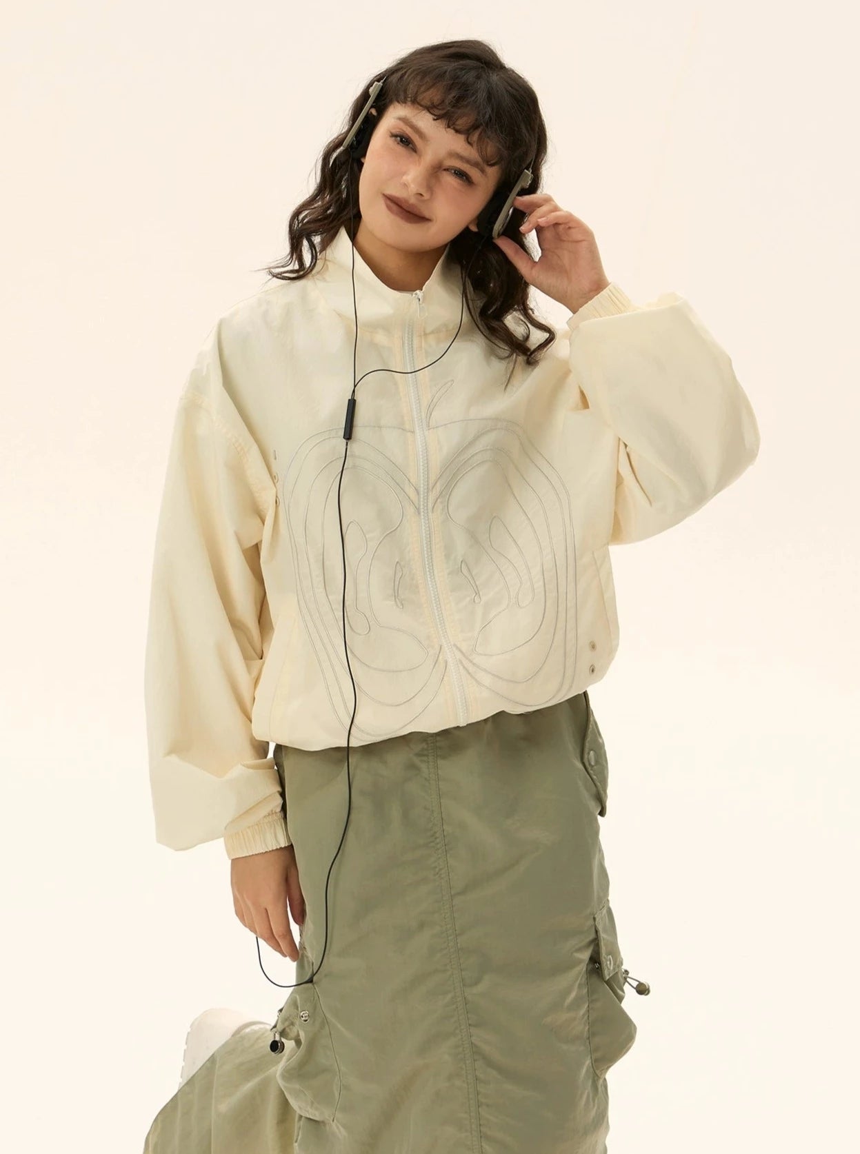 American loose cropped stand collar jacket