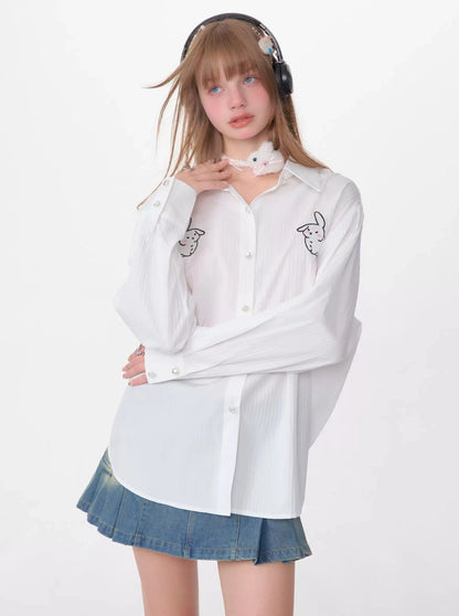 American Retro Embroidery Long Sleeve Shirt