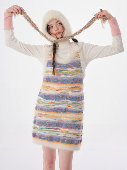 American colorful grained striped wool dress