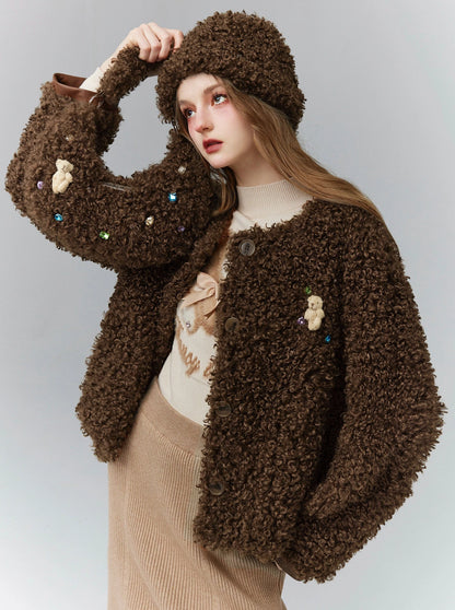 Warm Brown Black Plush Short Jacket