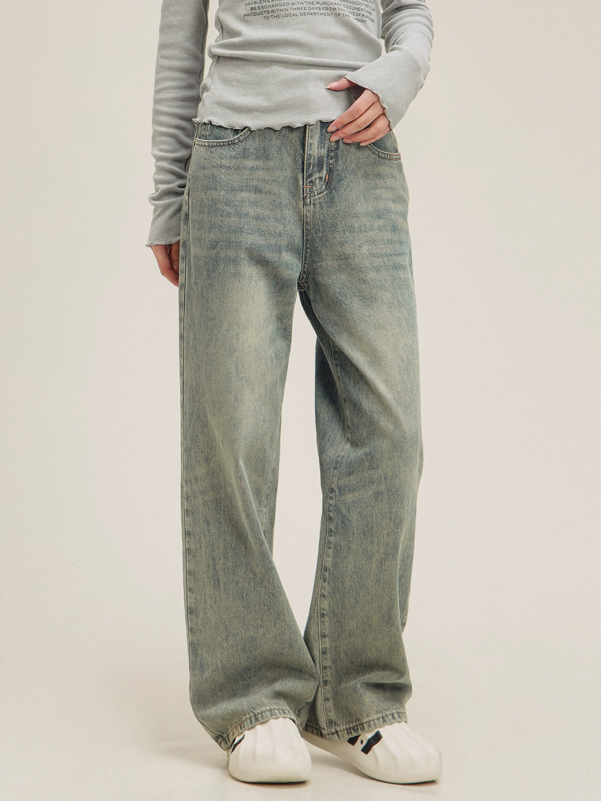 CaptainBeer light-wash mop jeans pants