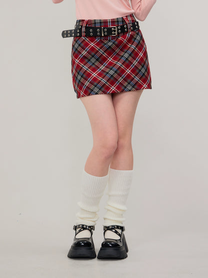 American retro high waist a-line short plaid skirt