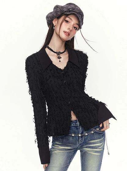 Long Sleeve Tassel Wool Top