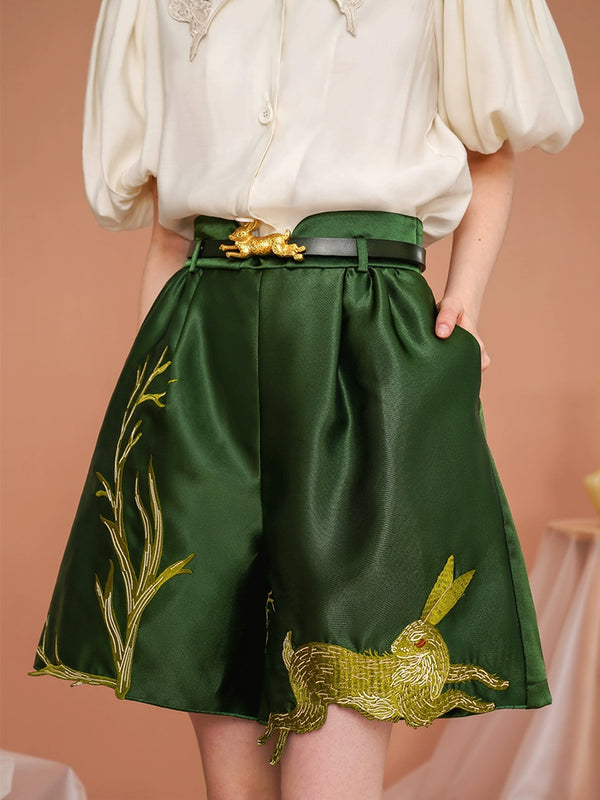 Versatile Casual Rabbit Embroidery Shorts
