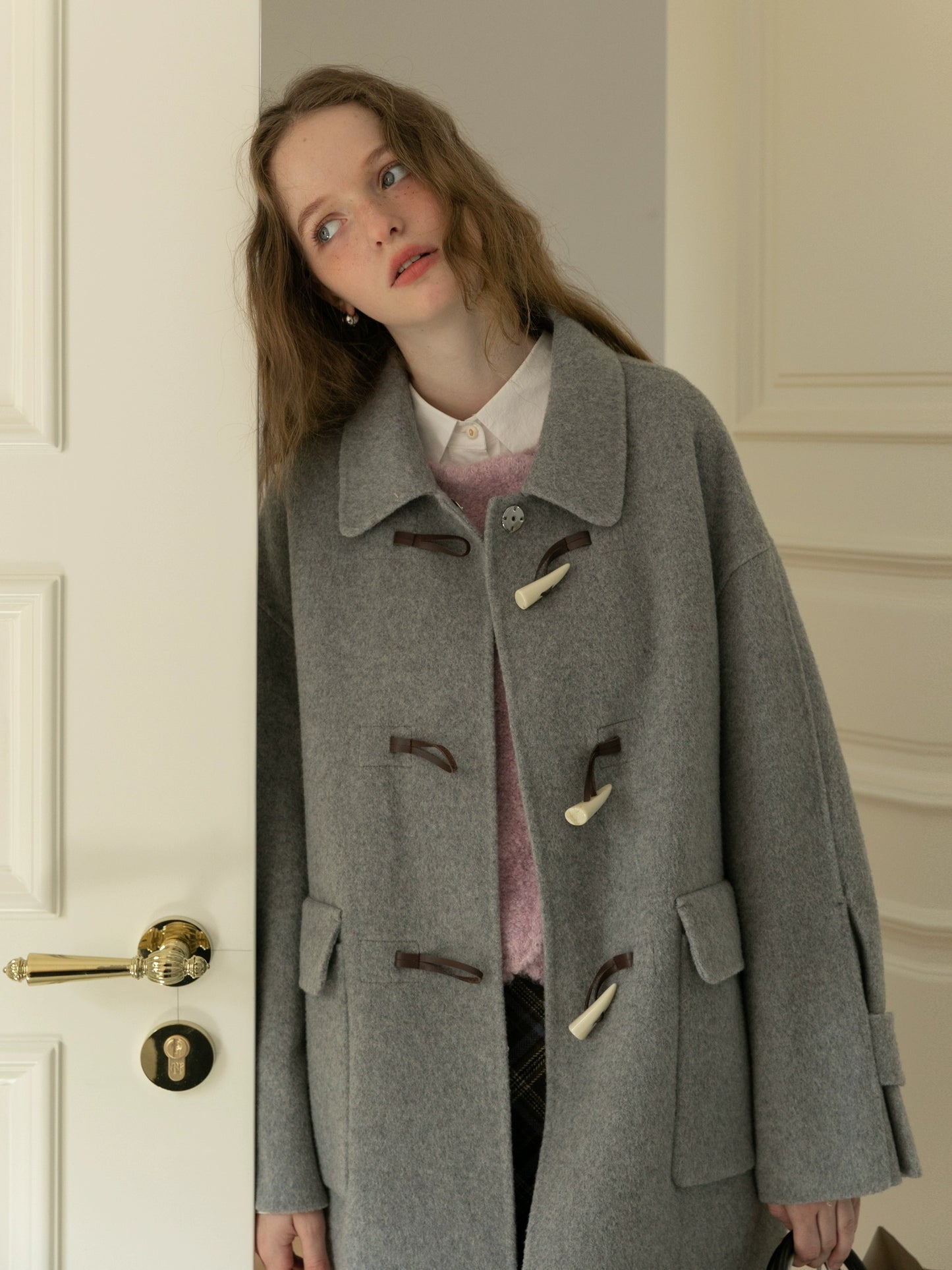 Pressed Line Gray Reversible Tweed Coat