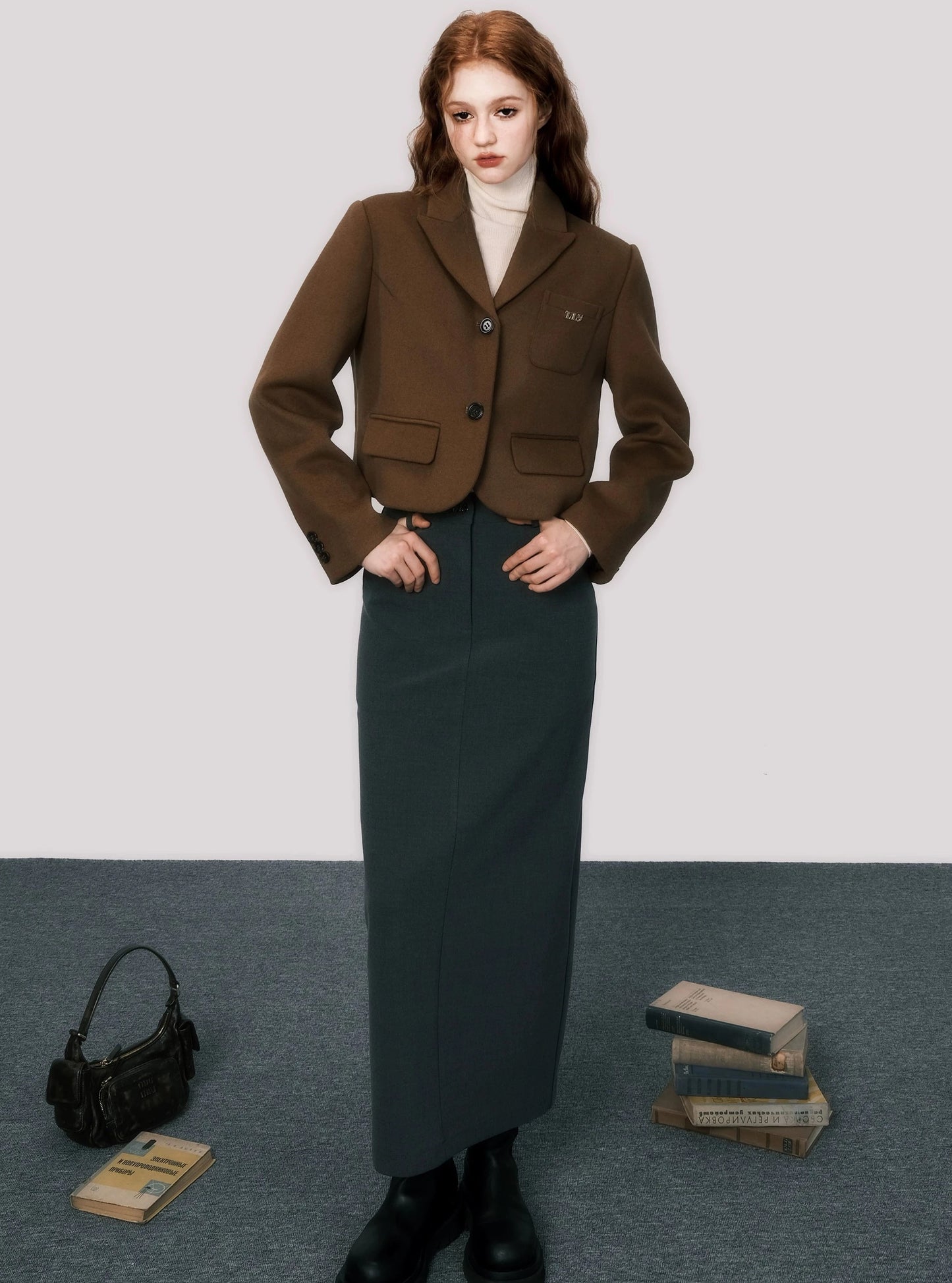 Maillard vintage brown cropped wool blazer coat