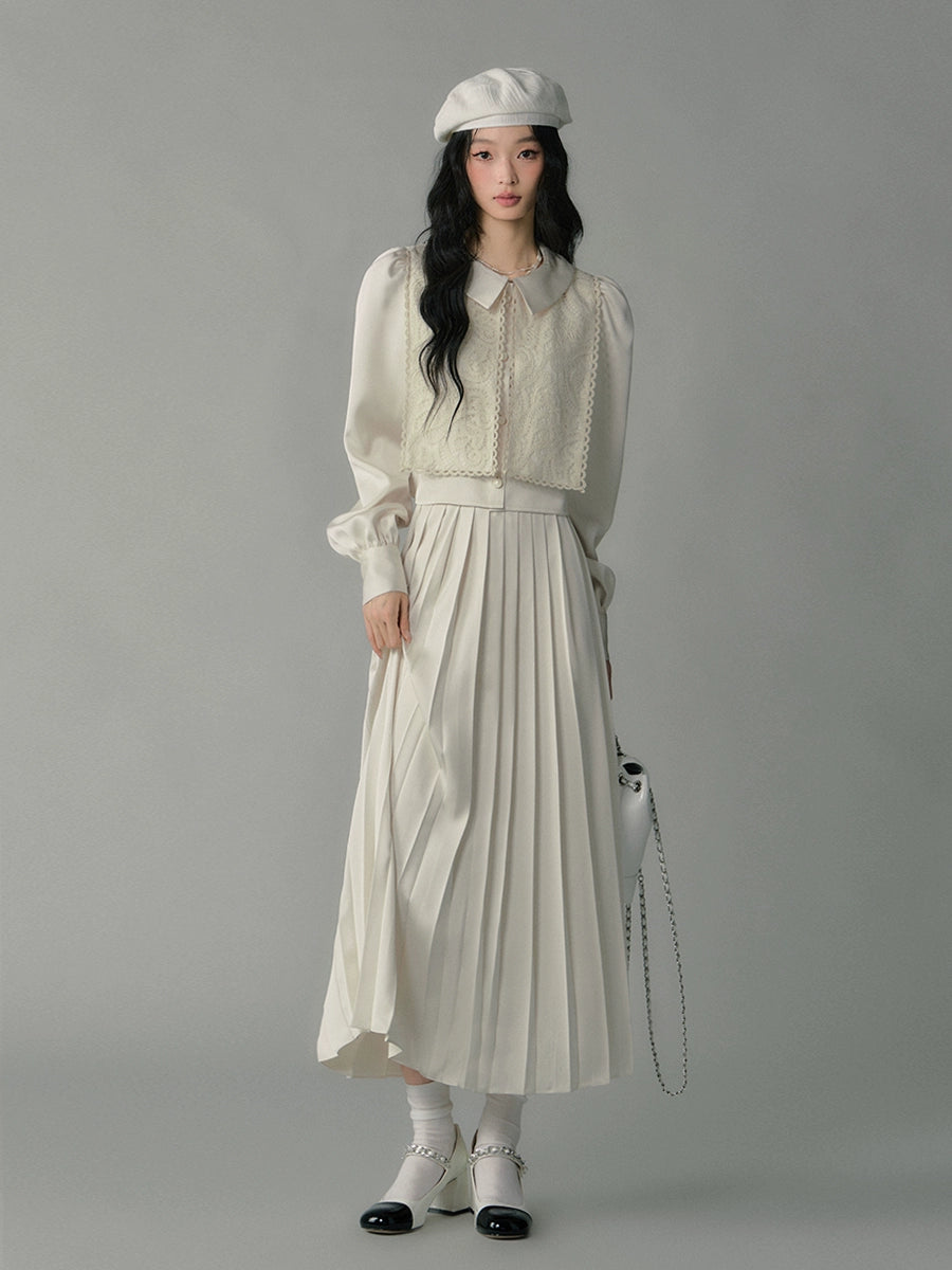 high-end pleated suit skirt set