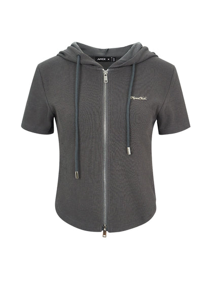 Hooded Zipper Short Sleeve T-shirt