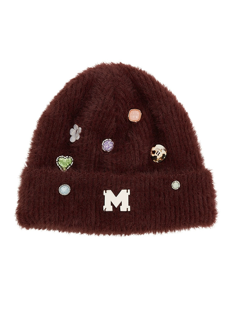 Button Plush Knit Hat