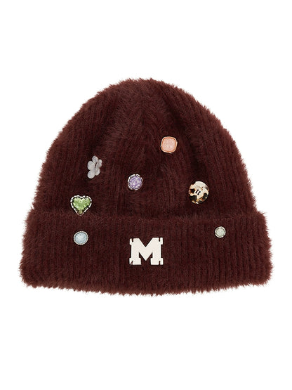 Button Plush Knit Hat