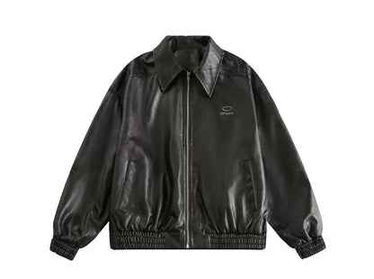 American Retro Shirt Collar Leather Coat