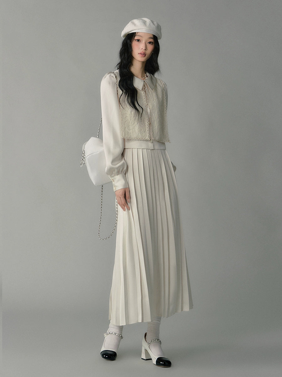 high-end pleated suit skirt set