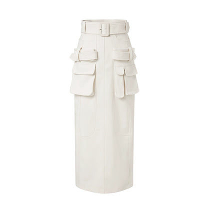 Belt Pocket Slit Half-length Skirt