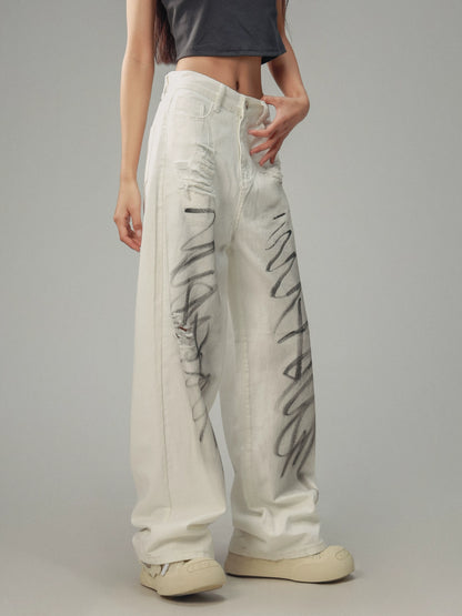 American Retro Distressed Design Casual Pants