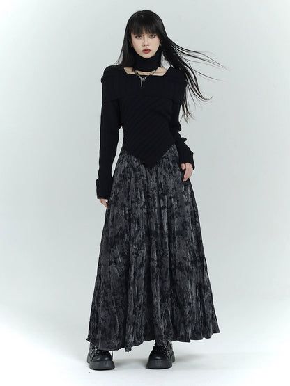 Pleated Texture Velvet Skirt