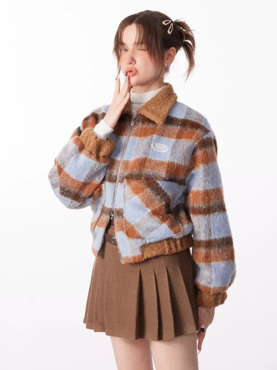 Vintage Thickened Wool Suit Plaid Coat