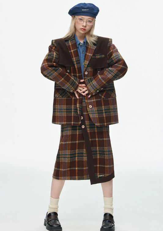 Plaid Thick woolen set