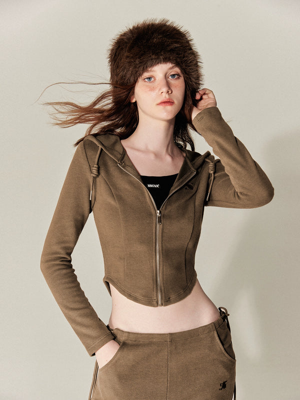 American vintage knit high-waisted cardigan solid color set