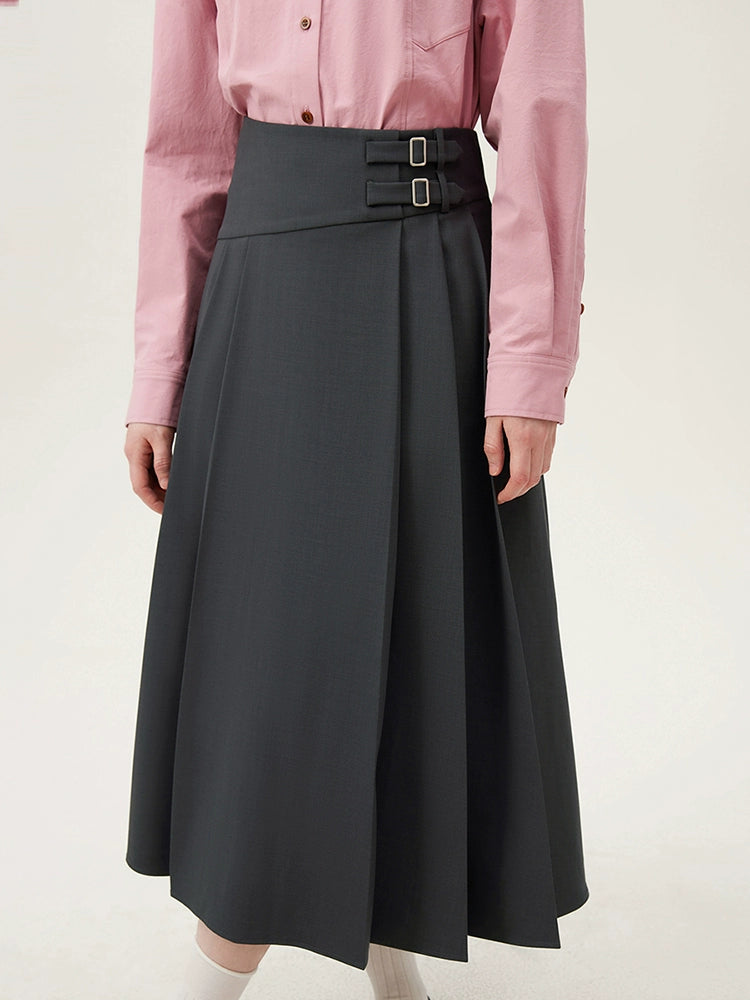 Gray Temperament Mid-Length Skirt