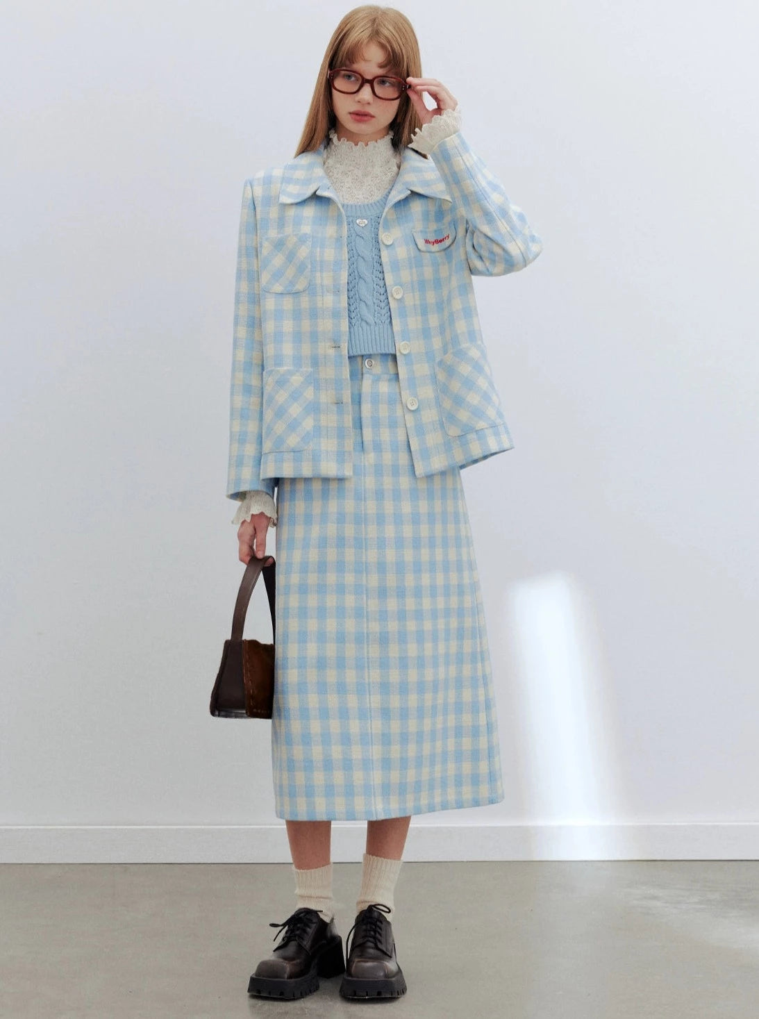 Blue and white striped A-line long skirt