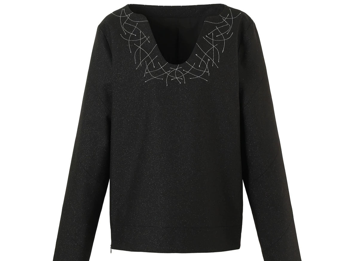 Silver wire thread pullover deep neck tops