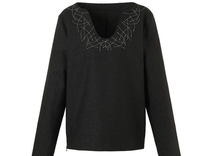 Silver wire thread pullover deep neck tops