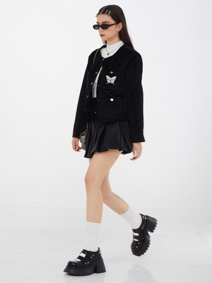 Black Short Rhombus Cotton Jacket