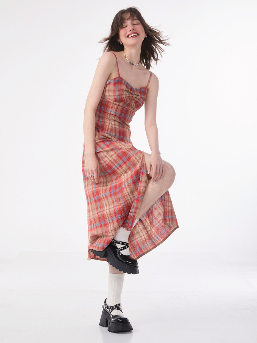 Retro Plaid Camisole Dress