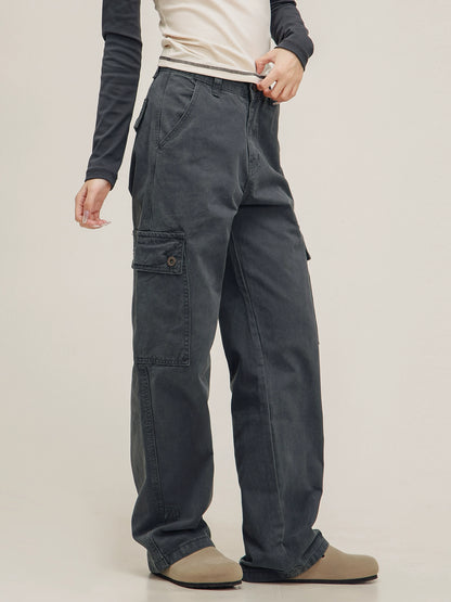 American high street pocket gray pants
