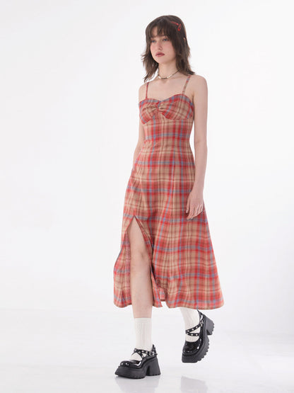 Retro Plaid Camisole -Kleid