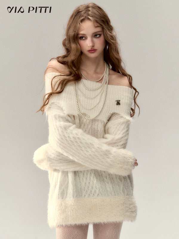 One-shoulder slant-shoulder two-wear knitted dress