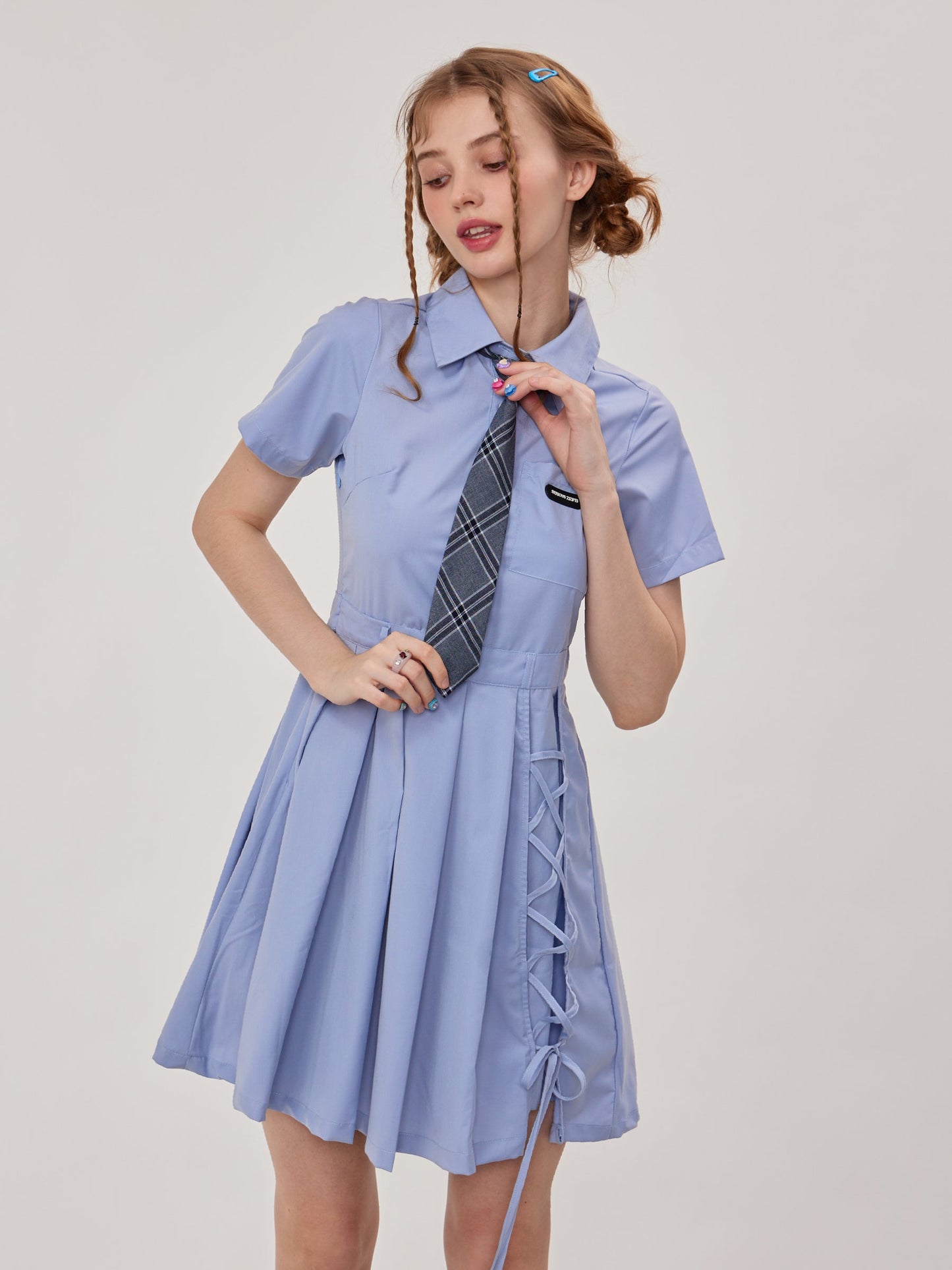 Retro Blue Polo Farbkleid