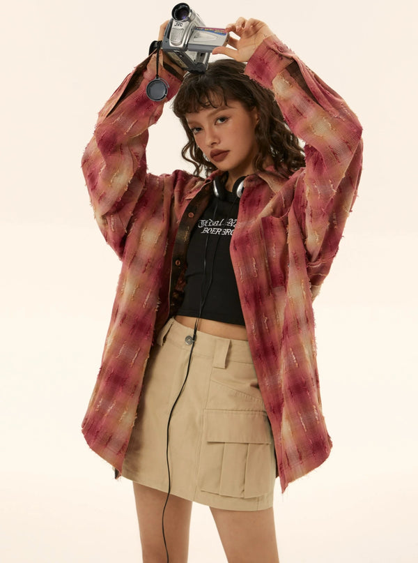 Vintage plaid shirt tops