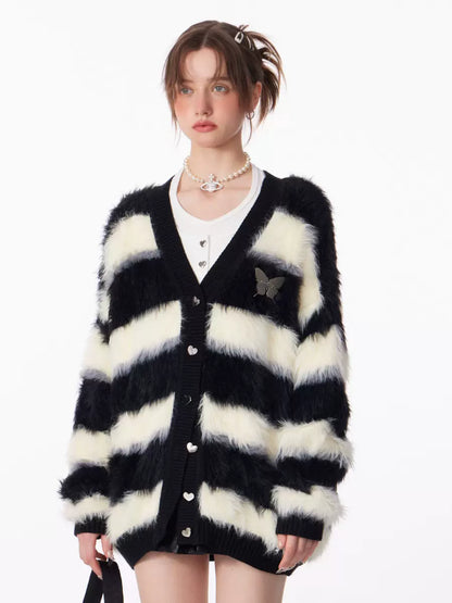 Stripes soft waxy thick lazy knitted sweater coat