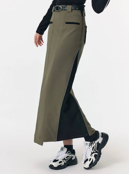 Design Sporty Patchwork Contrast Long Skirt