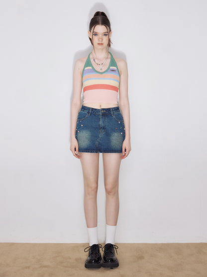 Crystal Denim Mini Skirt