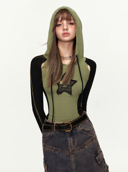 Retro Contrast Athleisure Hoodie Top