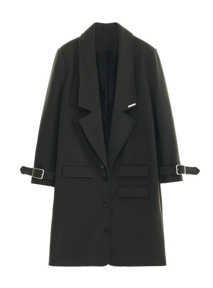 Collar woolen long blazer jacket