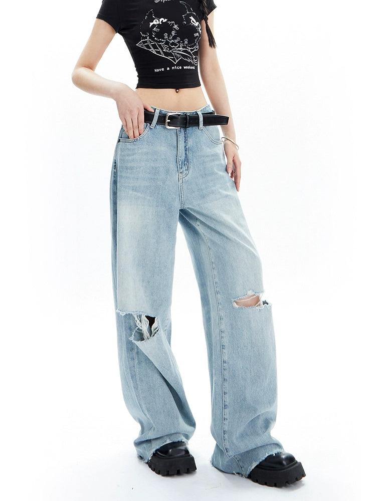 Washed Old Loose Straight Leg Jeans Pants