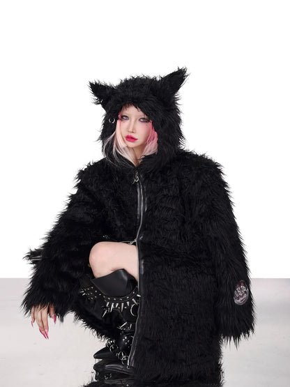 Cat Ear Demon Hooded Punk Fur Jacket