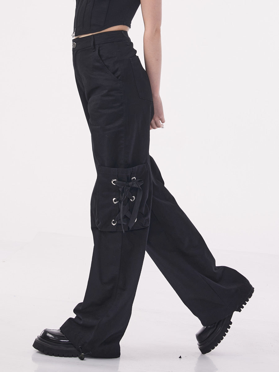 Ribbon Strap Loose Wide Pants